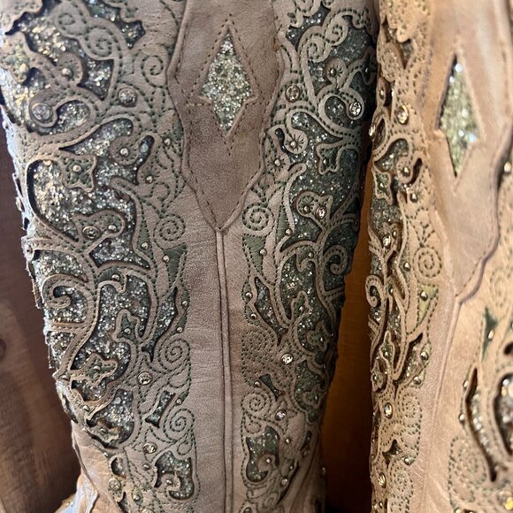 CORRAL Women's Glitter Inlay & Crystals Western Boots, Size 7.5 - Picture 4 of 13